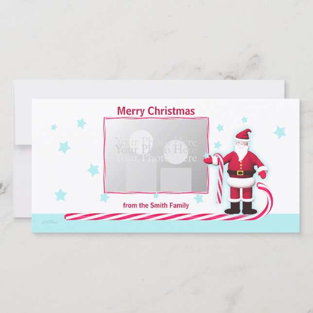 Cartes Pour Fêtes Annuelles Noël père Noël, Sucre de canne et étoiles (Devant)