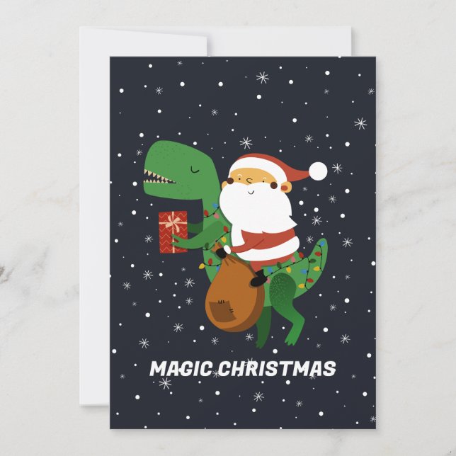 Cartes Pour Fêtes Annuelles Noël Père Noël T-rex Dinosaur Sleigh (Devant)
