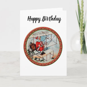 Cartes Pour Fêtes Annuelles Noël Père Noël volant un vieil avion