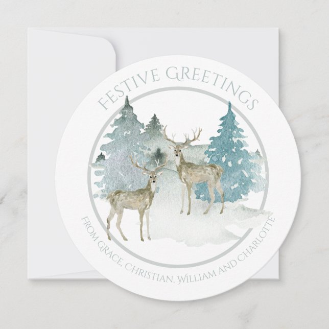Cartes Pour Fêtes Annuelles Noël Personnalisé Bois d'hiver Cerf (Devant)