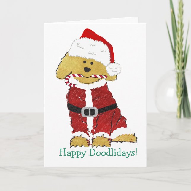 Cartes Pour Fêtes Annuelles Noël personnalisé Goldendoodle Père Noël (Devant)