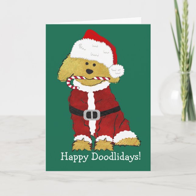Cartes Pour Fêtes Annuelles Noël personnalisé Goldendoodle Père Noël (Devant)