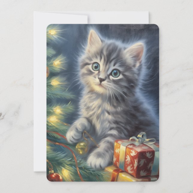 Cartes Pour Fêtes Annuelles Noël Petit Chat Gris  (Devant)