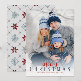 Cartes Pour Fêtes Annuelles Noël Photo Holiday Rouge Bleu Élégant Motif