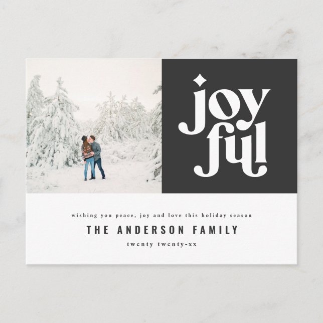 Cartes Pour Fêtes Annuelles Noël photo moderne joyeuse typographie noir (Devant)