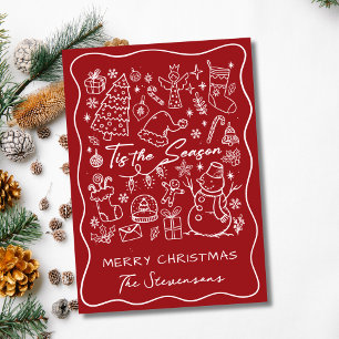 Cartes Pour Fêtes Annuelles Noël Photo Pliée Rouge Blanc Dessinée à la Main Fu