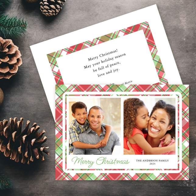 Cartes Pour Fêtes Annuelles Noël Plaid Horizontal 2 Photo (Créateur téléchargé)