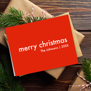 Cartes Pour Fêtes Annuelles Noël Plain Nom rouge lumineux minimal moderne