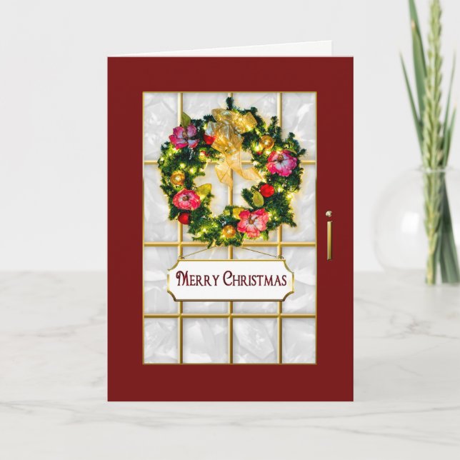 Cartes Pour Fêtes Annuelles Noël - Porte rouge/couronne (Devant)