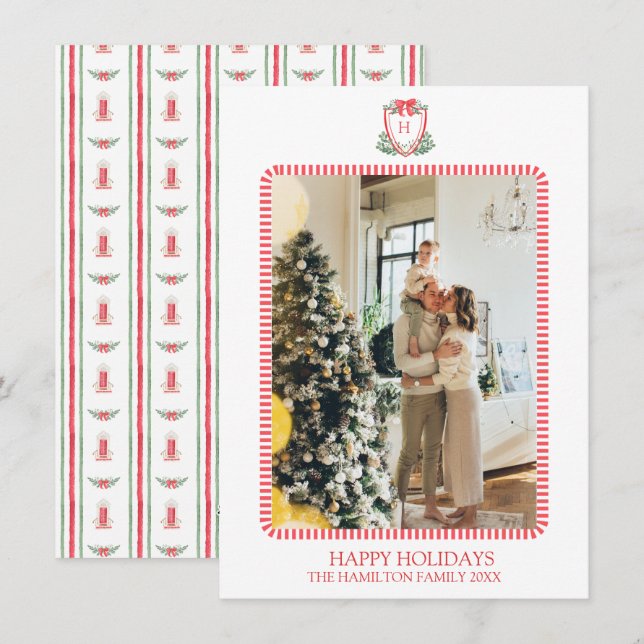 Cartes Pour Fêtes Annuelles Noël Porte rouge Monogramme Photo Grandmillentenai (Devant / Derrière)
