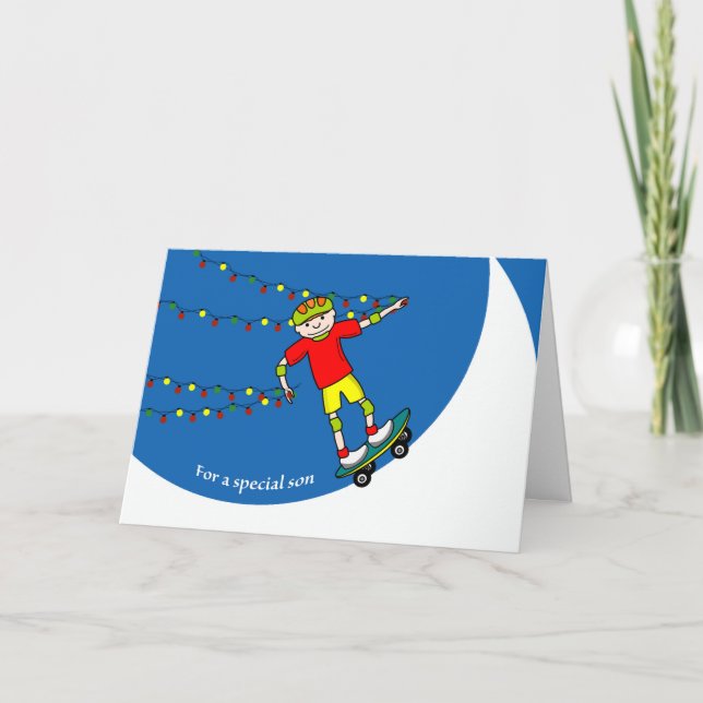 Cartes Pour Fêtes Annuelles Noël pour Son, Skateboard et Lumières (Devant)