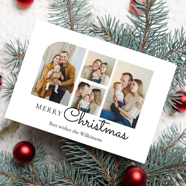 Cartes Pour Fêtes Annuelles Noël quatre photo famille minimis xmas (minimal simple christmas card with 4 photo collage to add your family photos)