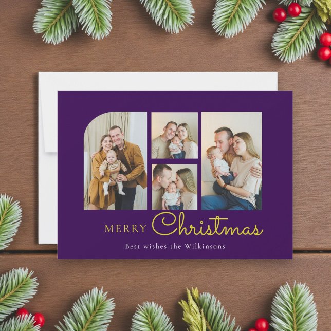 Cartes Pour Fêtes Annuelles Noël quatre photo or violet noël (Créateur téléchargé)