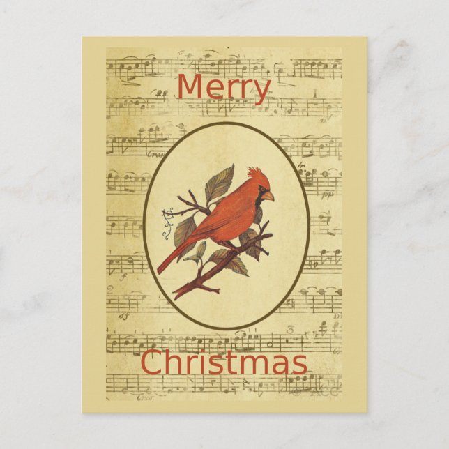 Cartes Pour Fêtes Annuelles Noël Red Bird Cardinal Music (Devant)