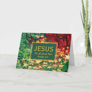 Cartes Pour Fêtes Annuelles NOËL Red Green Gold Stars Christian
