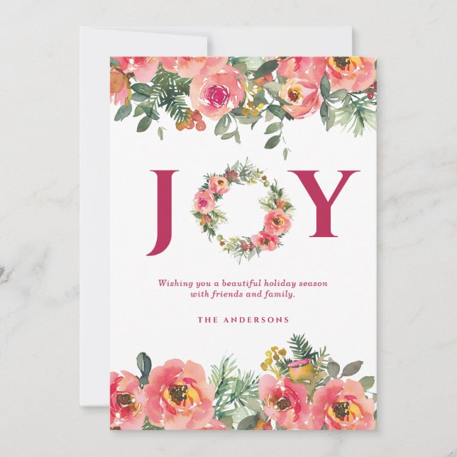 Cartes Pour Fêtes Annuelles Noël Red Joy Floral Wreath Botanique (Devant)