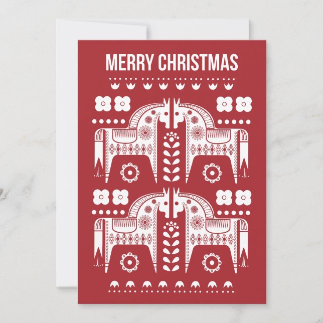 Cartes Pour Fêtes Annuelles Noël Red Reindeer Forêt scandinave nordique (Devant)