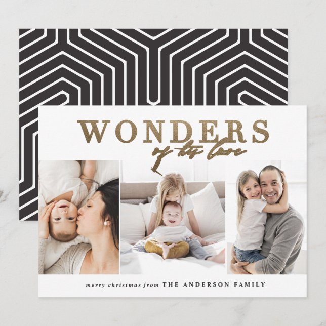 Cartes Pour Fêtes Annuelles Noël religieux chic d'or multi photo moderne (Devant / Derrière)