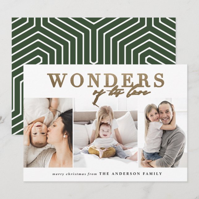 Cartes Pour Fêtes Annuelles Noël religieux chic d'or multi photo moderne (Devant / Derrière)
