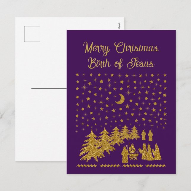 Cartes Pour Fêtes Annuelles Noël religieux, Naissance de Jésus (Devant / Derrière)