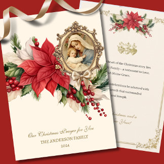 Cartes Pour Fêtes Annuelles Noël religieux Poinsettia Mère Marie Jésus