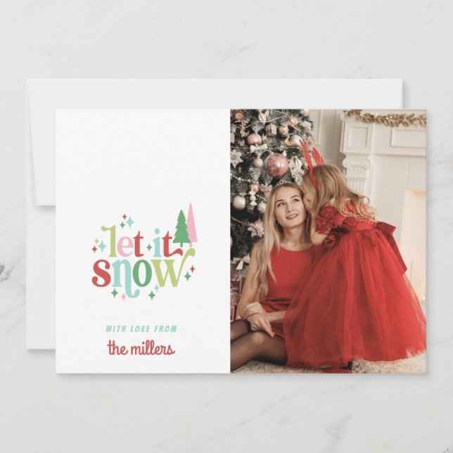 Cartes Pour Fêtes Annuelles Noël Retro Pastel | Laisse-le neiger (Devant)
