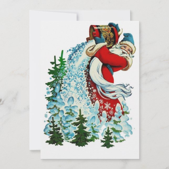 Cartes Pour Fêtes Annuelles Noël rétro Père Noël faire la neige (Devant)