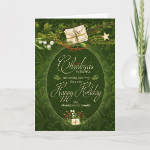 Cartes Pour Fêtes Annuelles Noël retro stylisé dans Deep Green et Cream