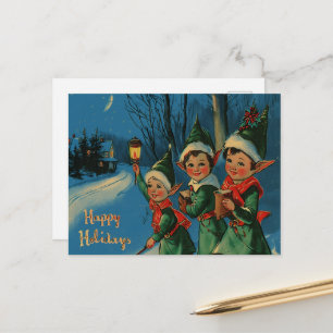 Cartes Pour Fêtes Annuelles Noël rétro vintage : Joyeux elfes