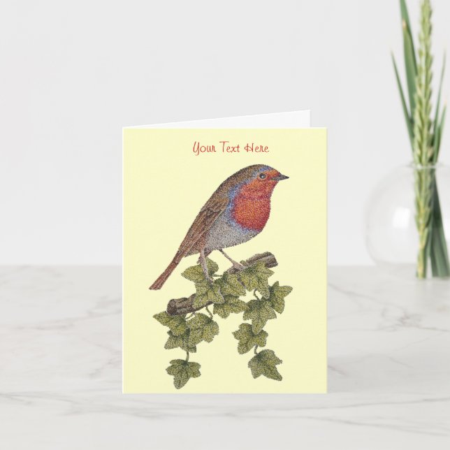 Cartes Pour Fêtes Annuelles Noël Robin et illustration de feuille de lierre (Devant)