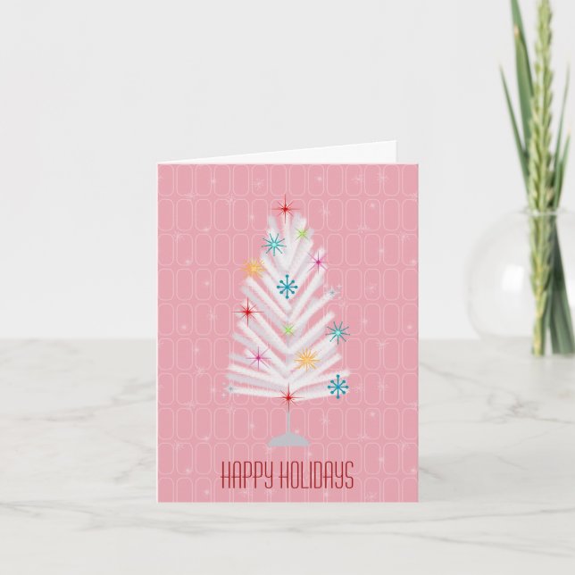 Cartes Pour Fêtes Annuelles Noël rose Arbre de Noël en aluminium (Devant)