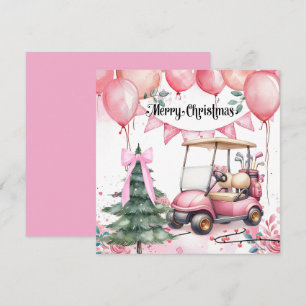 Cartes Pour Fêtes Annuelles Noël rose avec voiturette de golf pour golfeur