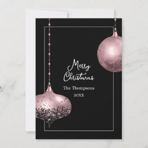 Cartes Pour Fêtes Annuelles Noël rose Gold & Blush Pink Baubles