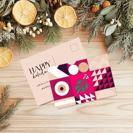 Cartes Pour Fêtes Annuelles Noël rouge bordeaux bleu géométrique rose
