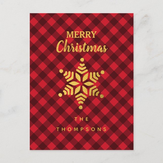 Cartes Pour Fêtes Annuelles Noël Rouge et noir Buffle Plaid Star Snowflake (Devant)