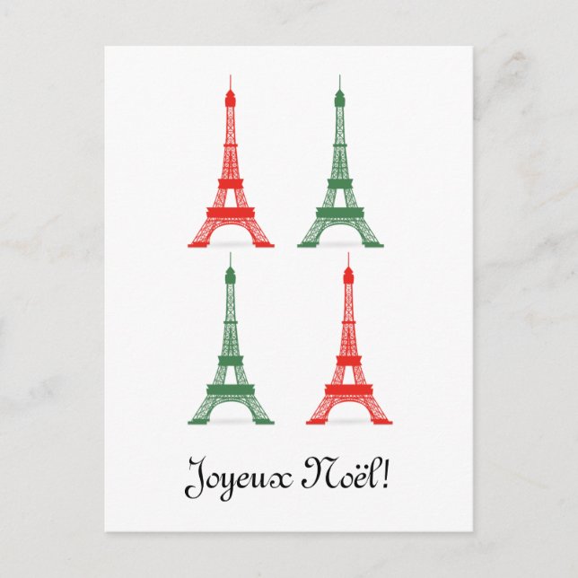 Cartes Pour Fêtes Annuelles Noël rouge et vert Thème français Tour Eiffel (Devant)