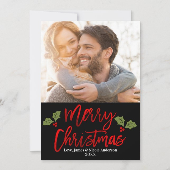Cartes Pour Fêtes Annuelles Noël Rouge Fhuile moderne Script Vacances Photo (Devant)