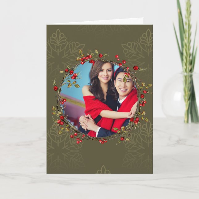 Cartes Pour Fêtes Annuelles Noël Rouge Holly Berry Wreath Paix (Devant)