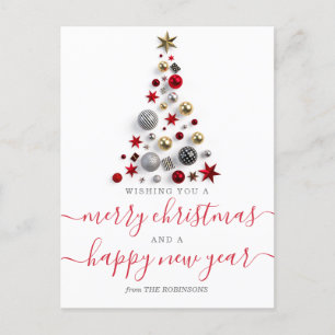Cartes Pour Fêtes Annuelles Noël Rouge & Or MODERNE Wings Bauble Tree
