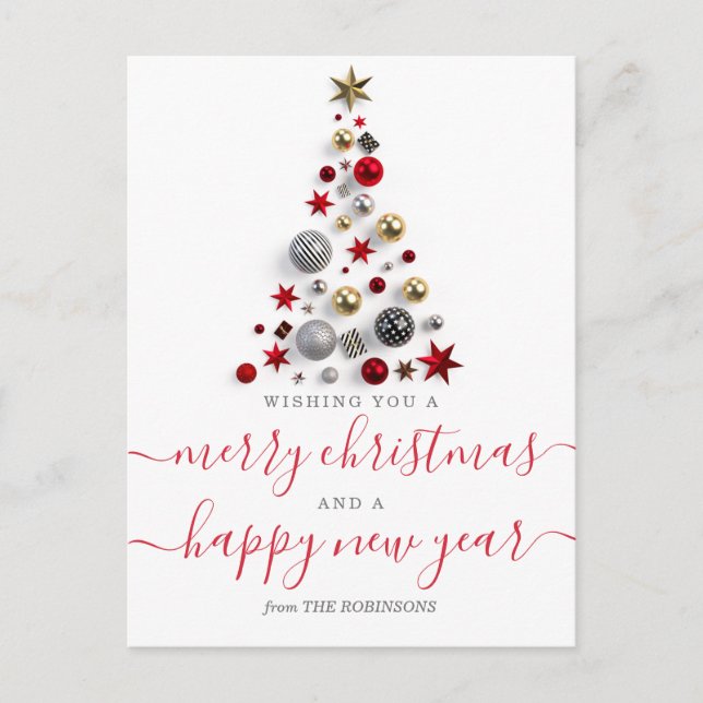 Cartes Pour Fêtes Annuelles Noël Rouge & Or MODERNE Wings Bauble Tree (Devant)