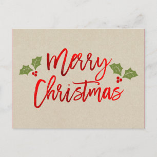 Cartes Pour Fêtes Annuelles Noël Rouge Phuile moderne Script Vacances Kraft