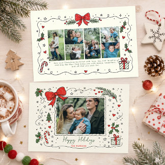 Cartes Pour Fêtes Annuelles Noël Ruban Rouge Fantaisie Gribouillage 7 Photos  