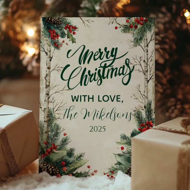 Cartes Pour Fêtes Annuelles Noël Rustic Birch Pinecone (Créateur téléchargé)