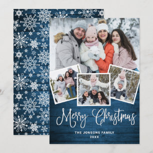 Cartes Pour Fêtes Annuelles Noël Rustic Blue Wood 4 PHOTO Salutation