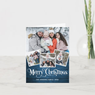 Cartes Pour Fêtes Annuelles Noël Rustic Blue Wood 5 PHOTO Salutation Boho