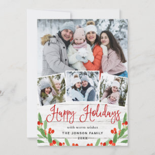 Cartes Pour Fêtes Annuelles Noël Rustic White Wood 4 PHOTO Salutation