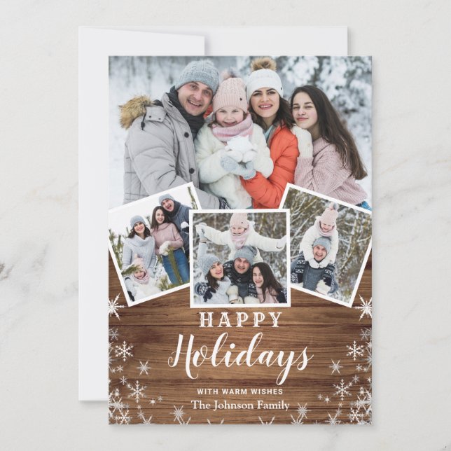 Cartes Pour Fêtes Annuelles Noël Rustic Wood 4 PHOTO Salutation (Devant)