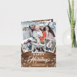 Cartes Pour Fêtes Annuelles Noël Rustic Wood 4 PHOTO Salutation QR code