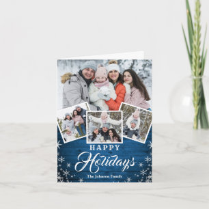 Cartes Pour Fêtes Annuelles Noël Rustic Wood 4 PHOTO Salutation QR code