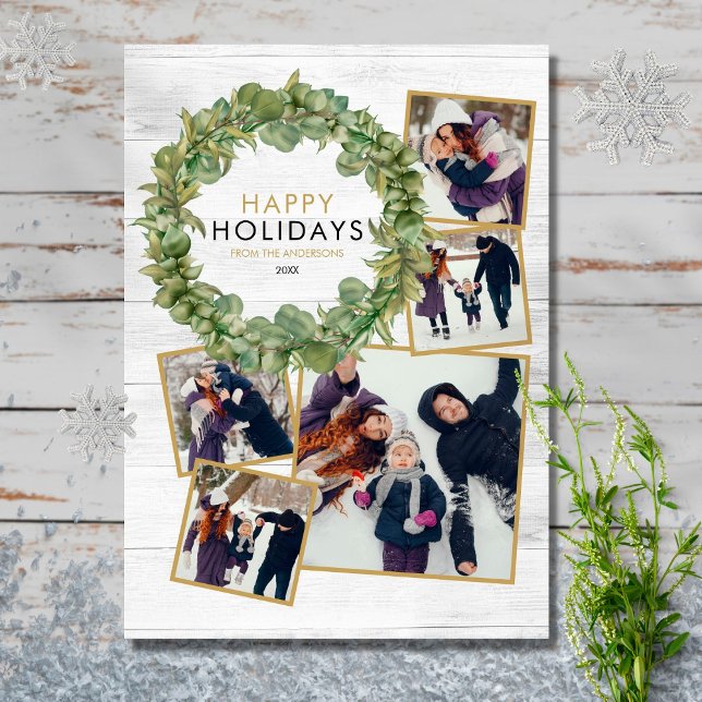 Cartes Pour Fêtes Annuelles Noël rustique 5 Photo Collage Vert Serre (Créateur téléchargé)